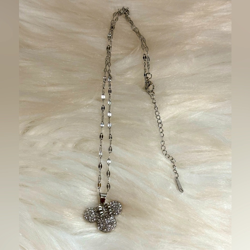 Titanium Silver Disney Minnie Mouse Cubic Zirconia Pendant Necklace Child